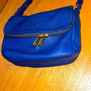 Rare Fossil Preston mini leather blue expandable crossbody bag flap purse VGUC